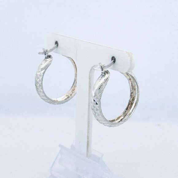 Vintage Estate Sterling Silver 925 Diamond-Cut Textured Hoop Earrings 3.41g - Picture 5 of 12